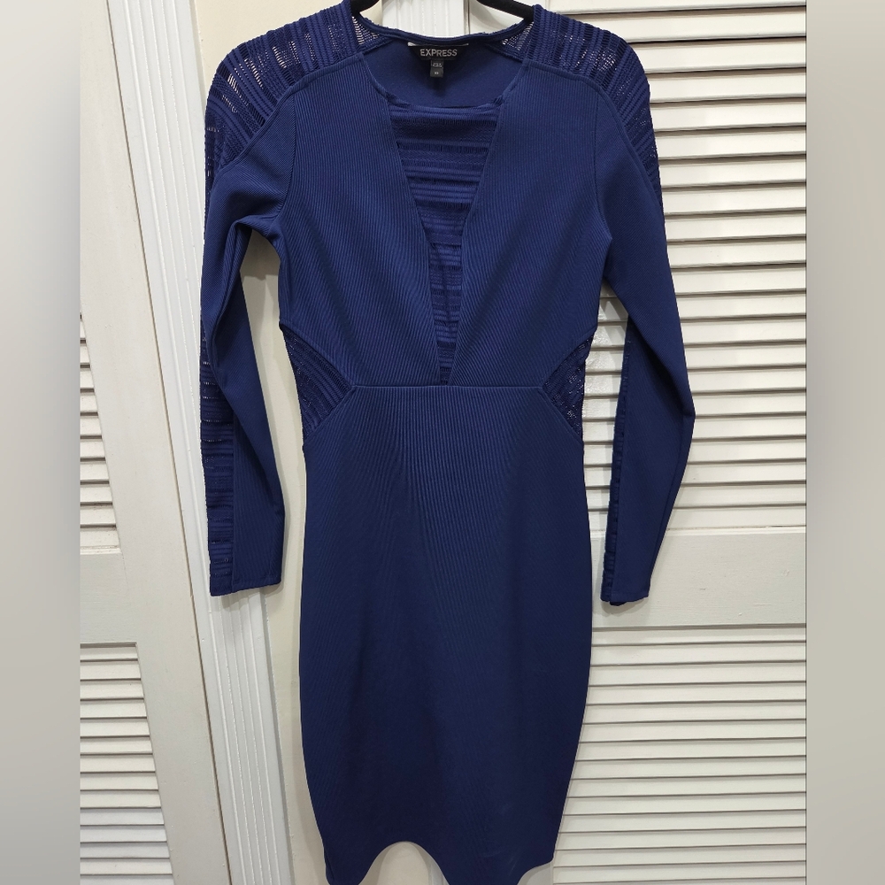 Express Royal Blue Long-Sleeve Bodycon Dress Size 10